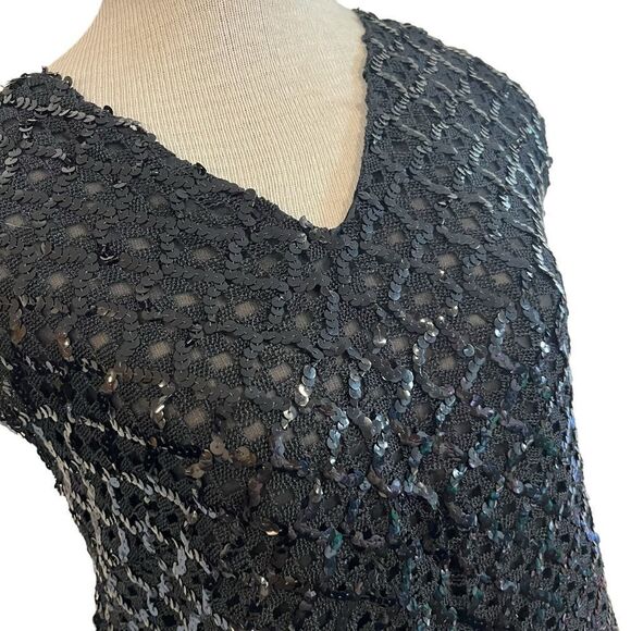 Vintage 60s black sequin sleeveless top zip up back size medium-large - Picture 2 of 9